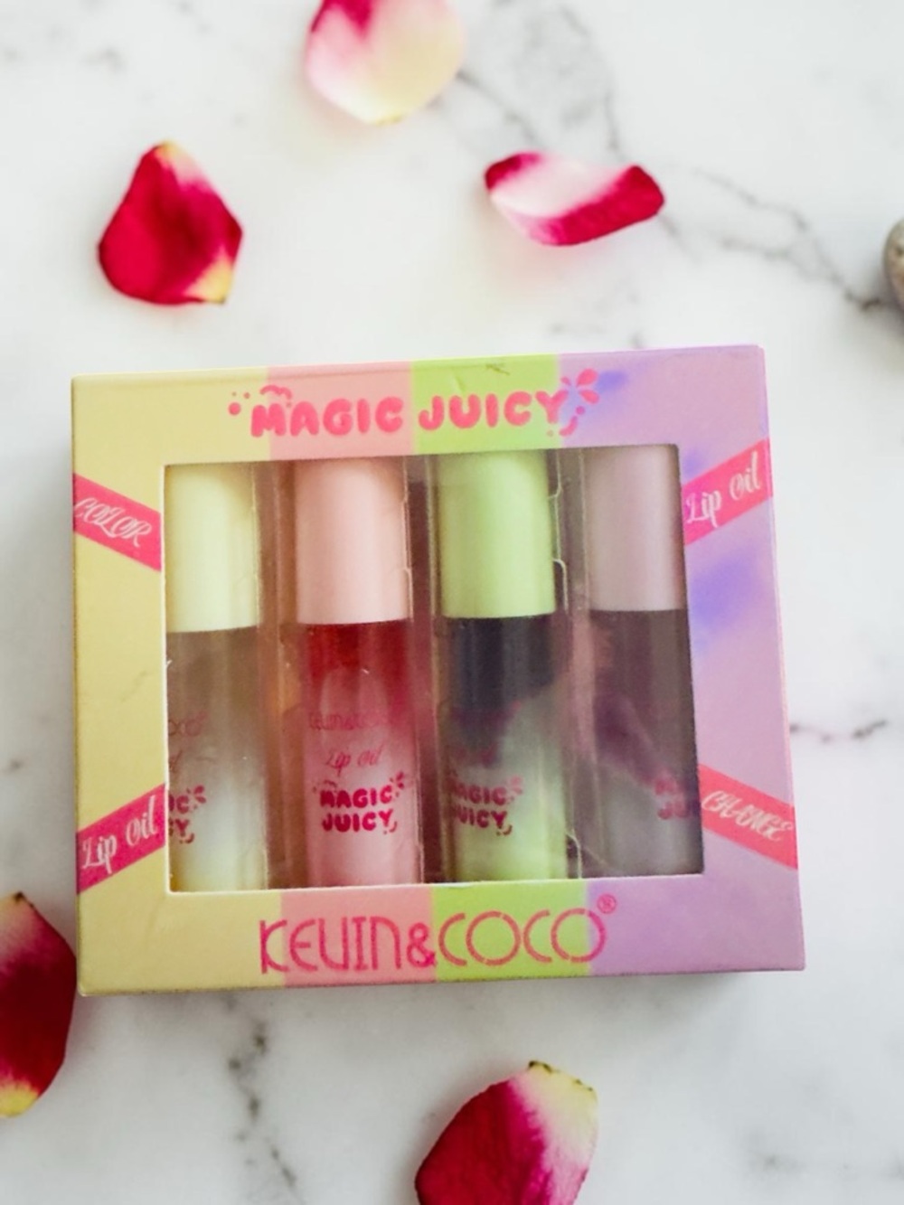 Kevin & Coco Magic Juicy Lip Oil Set – 4 Pack Glossy Hydrating Lip Oils
